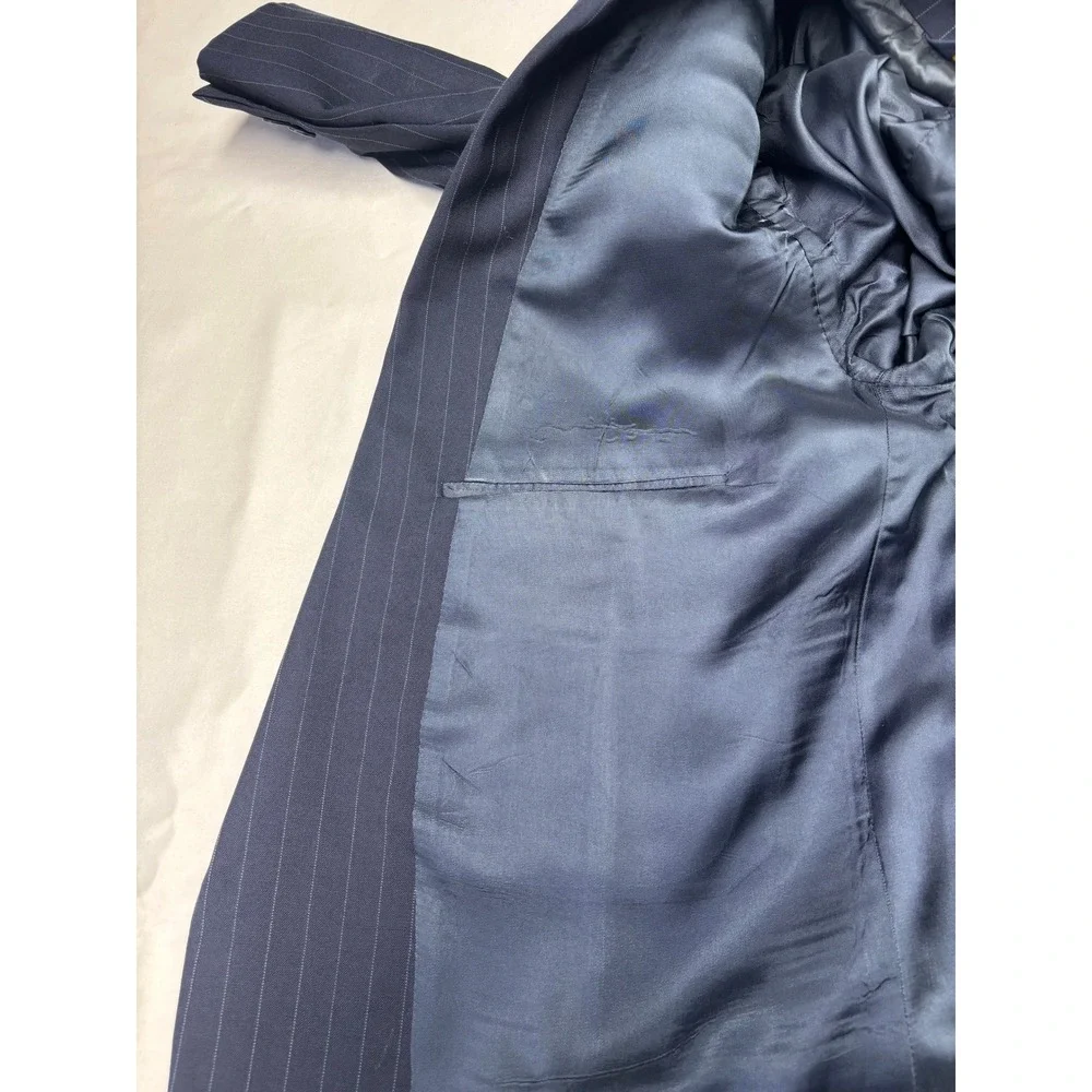 Brooks Brothers Mens 46‎ LG Navy Blue Pinstripe 100% Pure Wool Blazer Suit USA